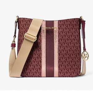 Michael Kors Burgundy and Beige Signature Crossbody Bag NWOT
